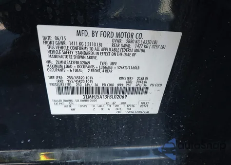 2015 Lincoln Mkt Ecoboost z USA, uszkodzony, nr VIN 2LMHJ5AT3FBL02069